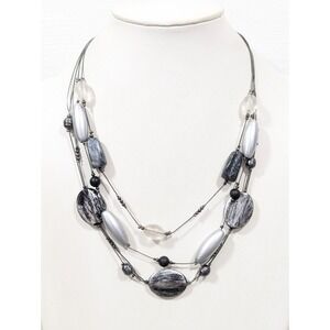 NYC Gray Black Oval Beaded Frosted Multi Chain Necklace Y2K gothic‎ 22 in